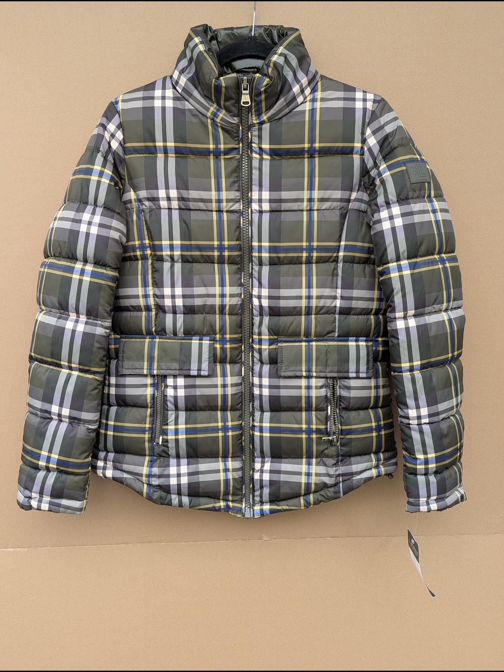 Lauren Ralph Lauren Loden Plaid Puffer Jacket Green Tartan XS $190 NWT Women's